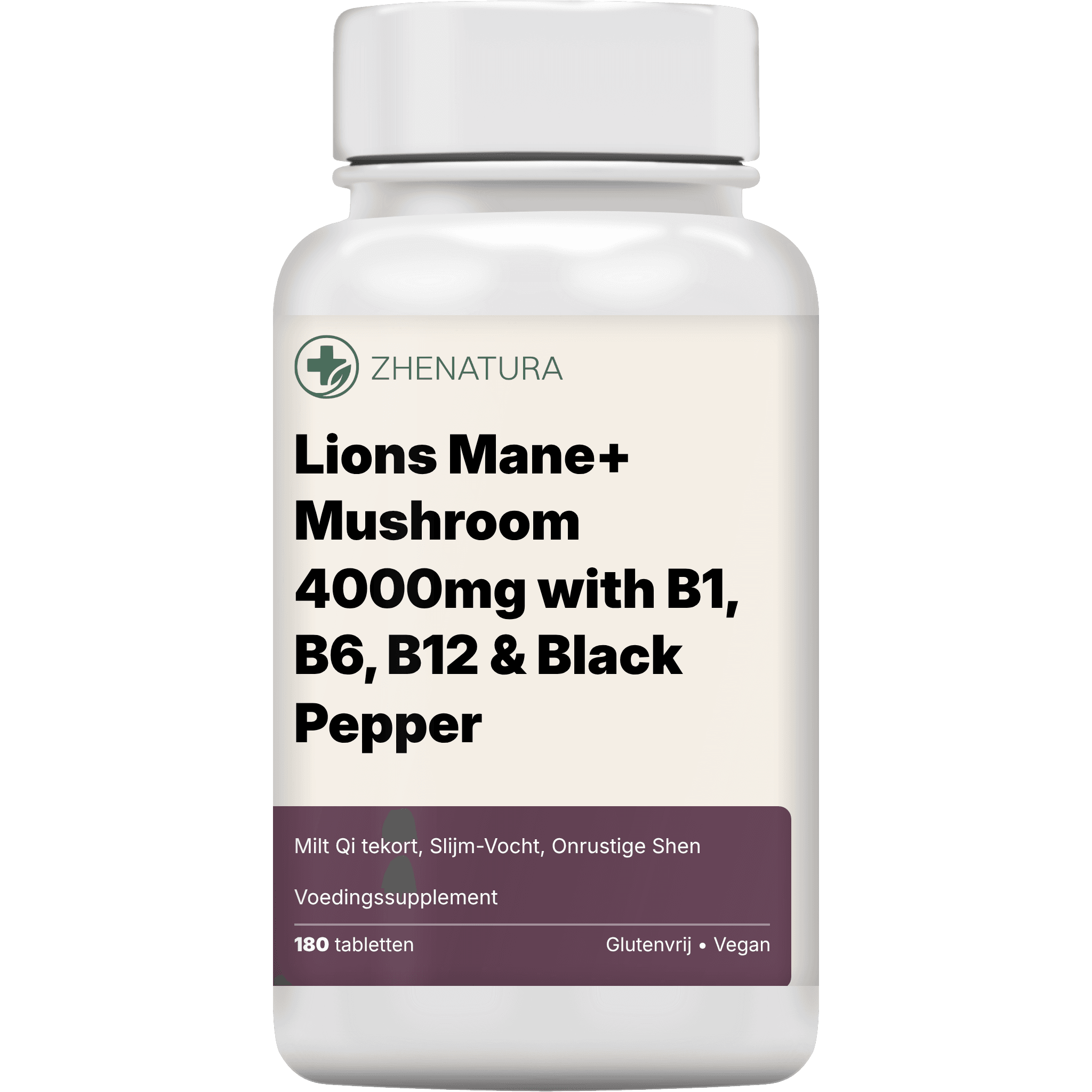 Lions mane mushroom 4000mg with b1 b6 b12 black pepper verpakking potje.png