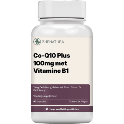 Co q10 plus 100mg met vitamine b1 verpakking potje1.png